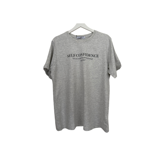 Erkek Açık Gri Rahat Kesim Basic T-shirt